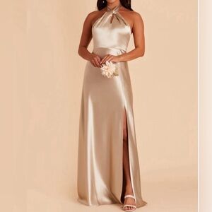 EUC Birdy Grey Satin Champagne Bridesmaid Dress Size Medium